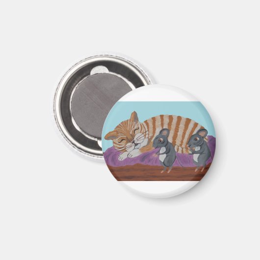Sleeping Cat with Sneaky Mice Magnet (Vorderseite/Rückseite)