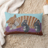 Sleeping Cat with Sneaky Mice Throw Pillow Lendenkissen (Decke)