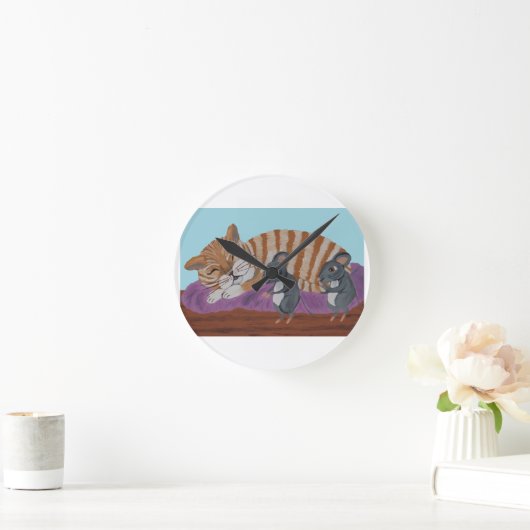 Sleeping Cat with Sneaky Mice Throw Pillow Runde Wanduhr (Zuhause)