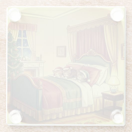 Sleeping Christmas Cats Glass Coaster Glasuntersetzer (Rückseite)
