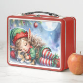 Sleeping Christmas Elf with Calico Kitten Metall Brotdose (Beispiel)