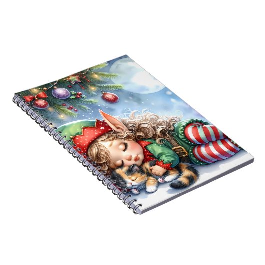 Sleeping Christmas Elf with Calico Kitten Notizblock (Rechte Seite)