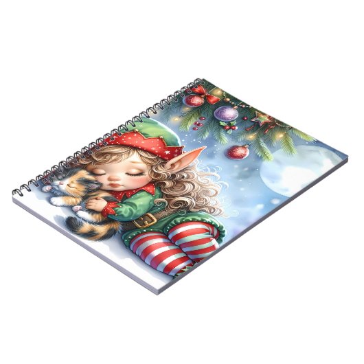 Sleeping Christmas Elf with Calico Kitten Notizblock (Linke Seite)