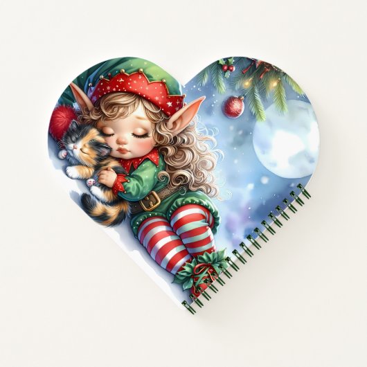Sleeping Christmas Elf with Calico Kitten Notizblock (Rückseite)
