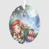 Sleeping Christmas Elf with Calico Kitten Ornament (Vorderseite)