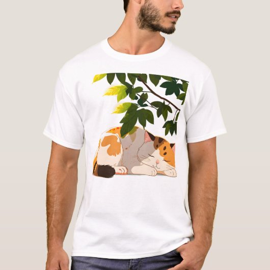 Sleeping Chubby Calico Cat T-Shirt (Vorderseite)