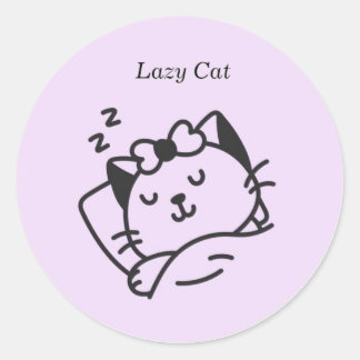 Sleeping cute Cat Purple Sticker. Runder Aufkleber