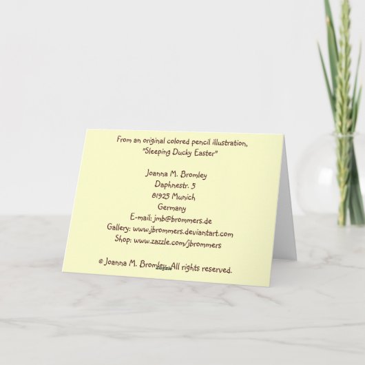 Sleeping Ducky Easter Feiertagskarte (Rückseite)