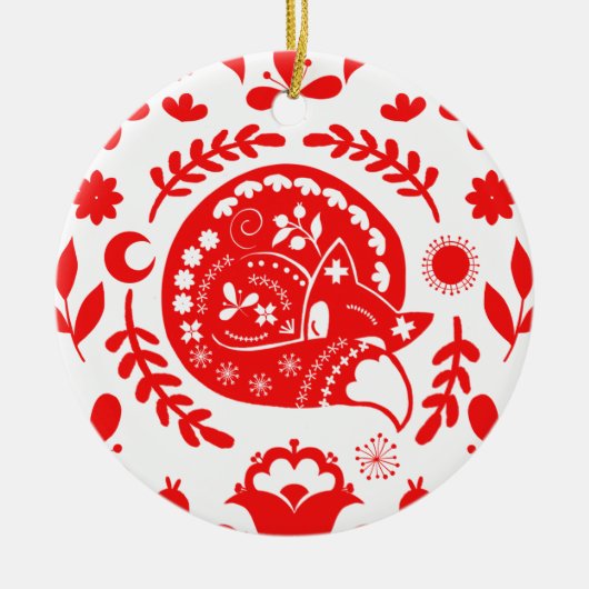 Sleeping Fox Folk Art Custom Keramik Ornament (Vorne)