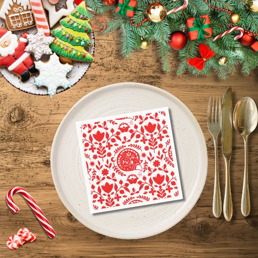 Sleeping Fox Folk Art Serviette