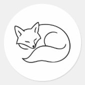 Sleeping Fox Line Art - Animal Illustration Runder Aufkleber (Vorderseite)