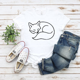 Sleeping Fox Line Art – Minimal Nature Animal  T-Shirt