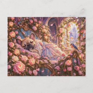 Sleeping Frenchie Rose Fairy Tale Scene Postkarte