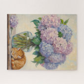 Sleeping Ginger Cat and Hydrangeas Puzzle (Horizontal)