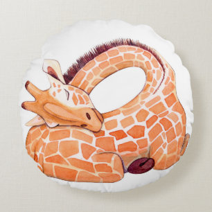 Sleeping Giraffe: Gentle Watercolor Rundes Kissen