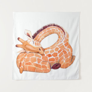 Sleeping Giraffe: Gentle Watercolor Wandteppich