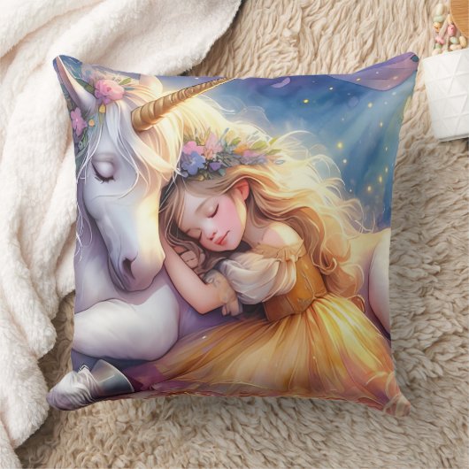 Sleeping Girl Unicorn Dreamscape Kissen (Decke)
