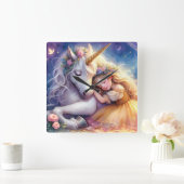 Sleeping Girl Unicorn Dreamscape Quadratische Wanduhr (Zuhause)