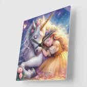 Sleeping Girl Unicorn Dreamscape Quadratische Wanduhr (Winkel)