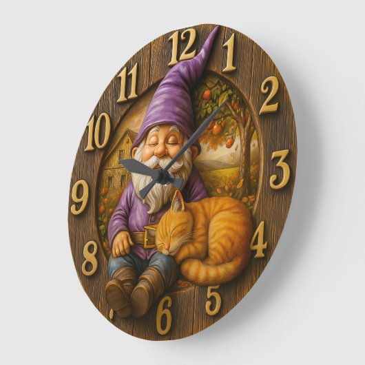 Sleeping gnome & cat cottage große wanduhr (Winkel)