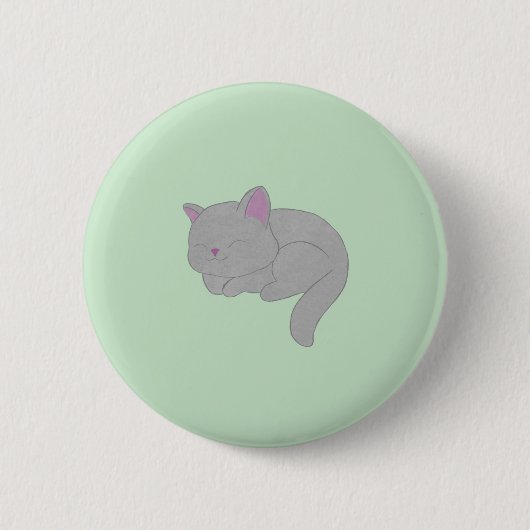 Sleeping Gray Kitten Button (Vorderseite)
