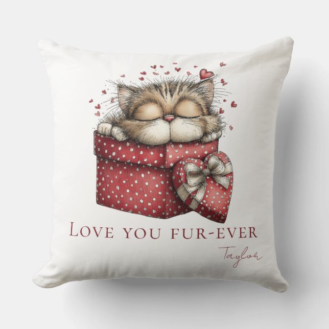 Sleeping Kitten Love You Fur-Ever Throw Pillow Kissen (Vorderseite)