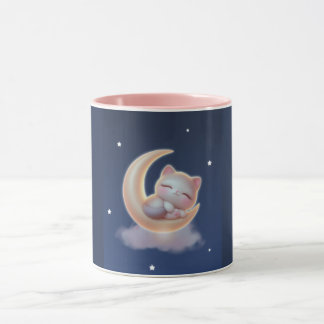 Sleeping Kitten on Moon – Cute Kawaii Cat Mug Tasse