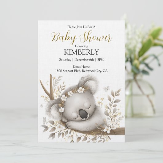 Sleeping Koala Cub Einladung (Stehend Vorderseite)