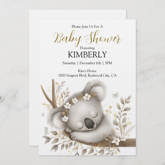 Sleeping Koala Cub Einladung (Vorne/Hinten)