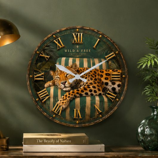 Sleeping Leopard Luxury Jungle Große Wanduhr