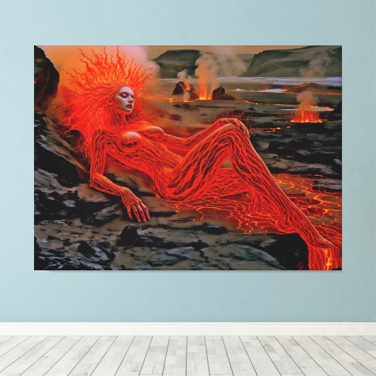 "Sleeping Magma" - Vulkanisches Frauenportrait Leinwanddruck (Insitu (Holzboden))