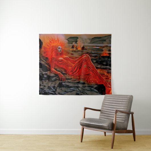"Sleeping Magma" - Vulkanisches Frauenportrait Wandteppich (Beispiel (Horizontal))