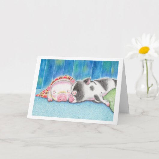Sleeping Mini Pigs Piglets Folded Greeting Card Karte (Kleine Pflanze)