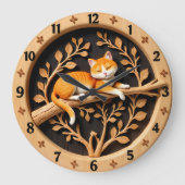 Sleeping Orange Tabby Cat Leaf Große Wanduhr (Vorderseite)