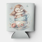 Sleeping Owl in Stacked Floral Teacups Dosenkühler (Vorderseite)