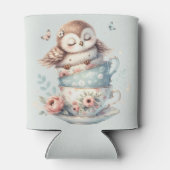 Sleeping Owl in Stacked Floral Teacups Dosenkühler (Rückseite)