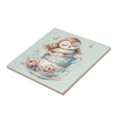 Sleeping Owl in Stacked Floral Teacups Fliese (Seite)
