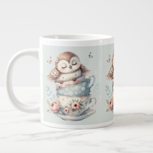 Sleeping Owl in Stacked Floral Teacups Jumbo-Tasse (Links)