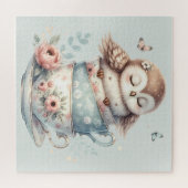Sleeping Owl in Stacked Floral Teacups Puzzle (Horizontal)