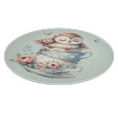Sleeping Owl in Stacked Floral Teacups Schneidebrett (Ecke)