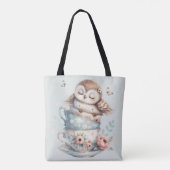 Sleeping Owl in Stacked Floral Teacups Tasche (Rückseite)