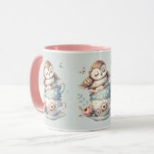 Sleeping Owl in Stacked Floral Teacups Tasse (Vorderseite Links)