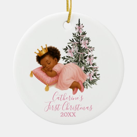 Sleeping Princess Baby Girl First Christmas Keramik Ornament (Vorne)