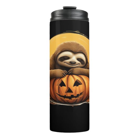 Sleeping Sloth and Halloween Pumpkin Classic T-Shi Thermosbecher (Vorderseite)
