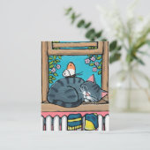 Sleeping Tabby Cat and Butterfly Illustration Postkarte (Stehend Vorderseite)