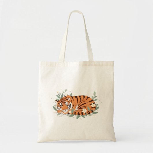 Sleeping Tiger Floral Illustration – Cute Cozy Wil Tragetasche (Vorne)
