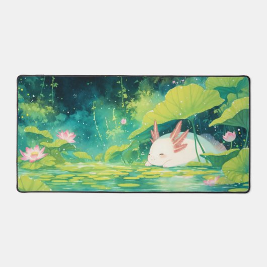Sleeping White Axolotl Pink Lotus Pond Schreibtischunterlage (Vorderseite)