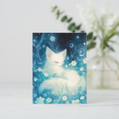 Sleeping White Fox in Blue Midnight Garden Postkarte (Stehend Vorderseite)