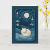 Sleeping White Fox Under Moonlight Card Karte (Gelbe Blume)