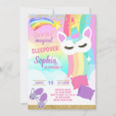 Sleepos Party Unicorn Regenbogen Slumber Geburtsta Einladung (Vorderseite)